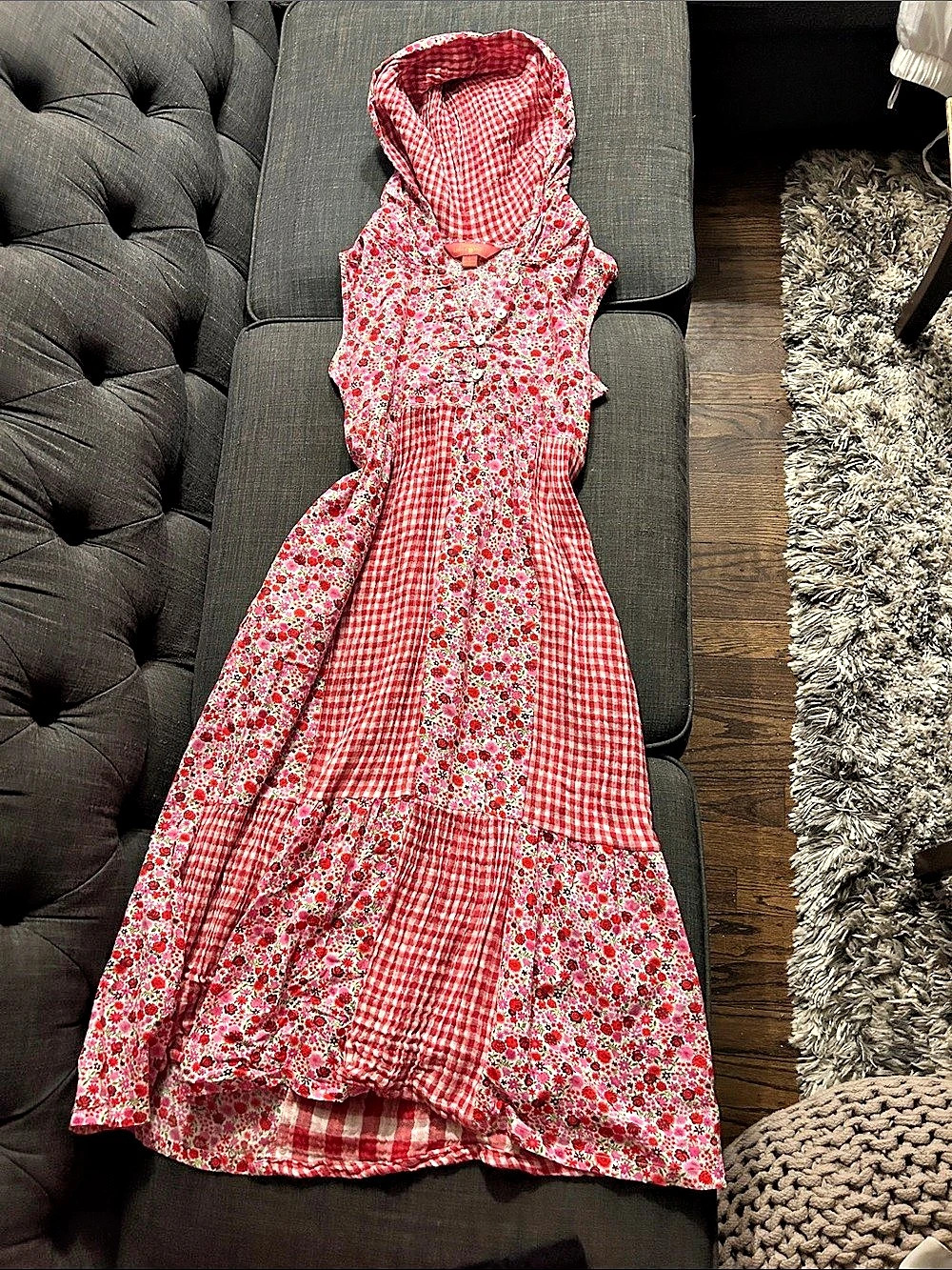 April Cornell Floral Gingham Maxi Dress in Red & Pink - Picture 6 of 6